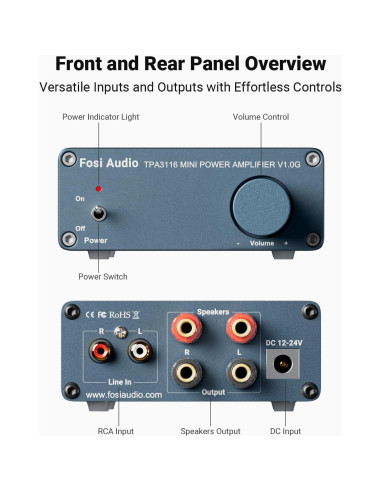 Amplificador Estéreo Mini Fosi Audio V1.0G 50W x 2 para Altavoces
