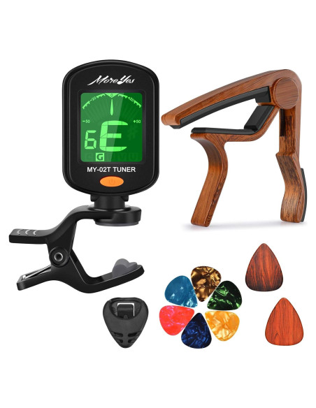 Kit Afinador y Capo de Guitarra MOREYES con Púas 0.71mm