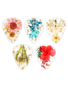 5 Púas de Guitarra Coloridas con Flores Secas - Resina