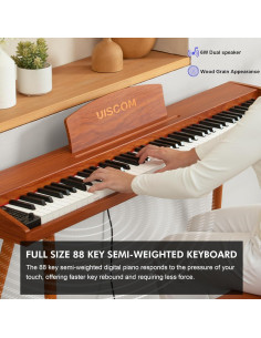 Teclado Piano Digital 88 Teclas UISCOM RS25T Marrón con Soporte 2