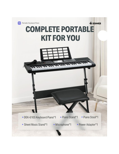 Piano Eléctrico Donner DEK-610S 61 Teclas con Kit Completo