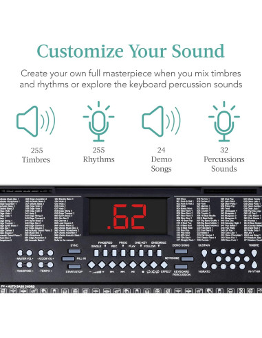 Teclado Electrónico Portátil 61 Teclas Mejor Opción Negro