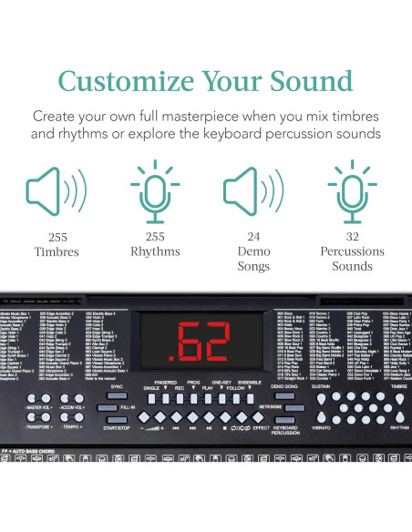 Teclado Electrónico Portátil 61 Teclas Mejor Opción Negro