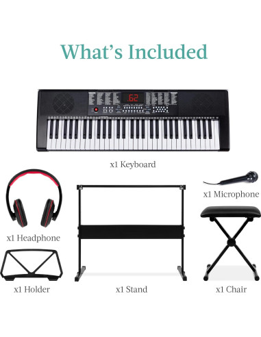 Teclado Electrónico Portátil 61 Teclas Mejor Opción Negro