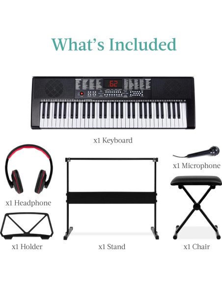 Teclado Electrónico Portátil 61 Teclas Mejor Opción Negro