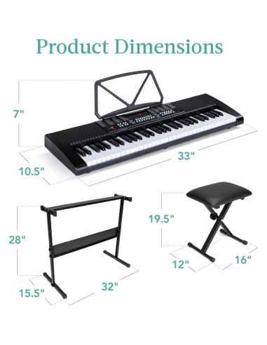 Teclado Electrónico Portátil 61 Teclas Mejor Opción Negro