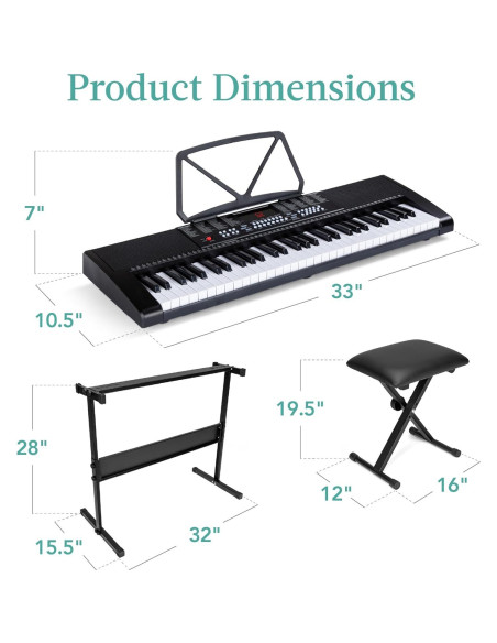 Teclado Electrónico Portátil 61 Teclas Mejor Opción Negro