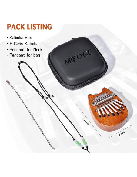 Mini Kalimba de Pulgar MIFOGE 8 Teclas Madera con Lanyard