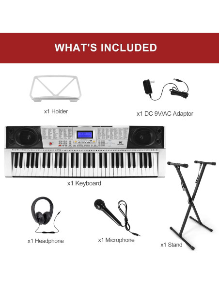 Teclado de Piano Eléctrico MUSTAR MEKS-400 61 Teclas Iluminadas