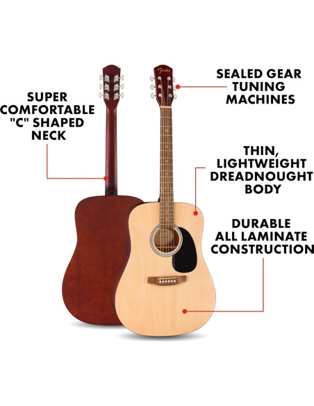 Guitarra Acústica Dreadnought Fender FA-25 Natural para Principiantes