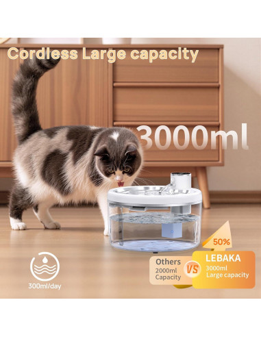 Fuente de Agua Inalámbrica LABEKA para Gatos 3L con Acero Inoxidable
