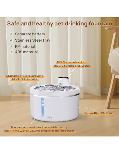 Fuente de Agua Inalámbrica LABEKA para Gatos 3L con Acero Inoxidable