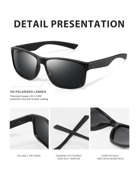 Gafas de sol polarizadas Reglaaly UV400 para hombres negras Gafas de sol polarizadas Reglaaly UV400 para hombres negras