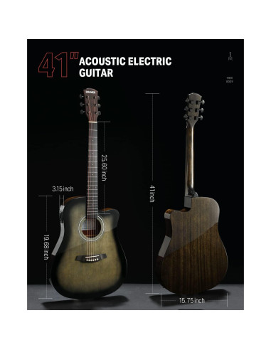 Guitarra acústica eléctrica Donner 41" con amplificador y accesorios