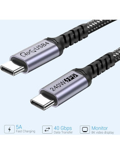 Cable USB C a USB C 240W SUMPK 1 pie 40Gbps 8K 2 paquetes 2