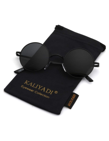 Gafas de sol redondas polarizadas KALIYADI UV400 metal negro