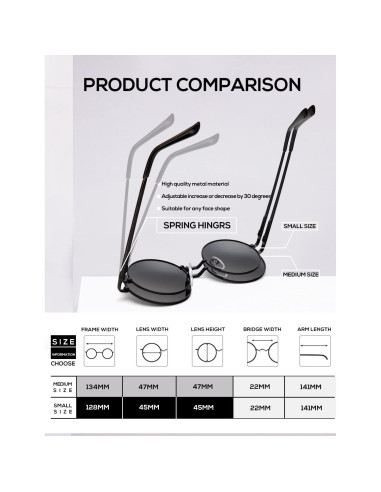 Gafas de sol redondas polarizadas KALIYADI UV400 metal negro