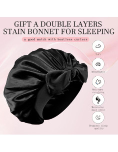 Juego Rizador de Cabello Sin Calor Fgail con Bonete de Seda Negro 2