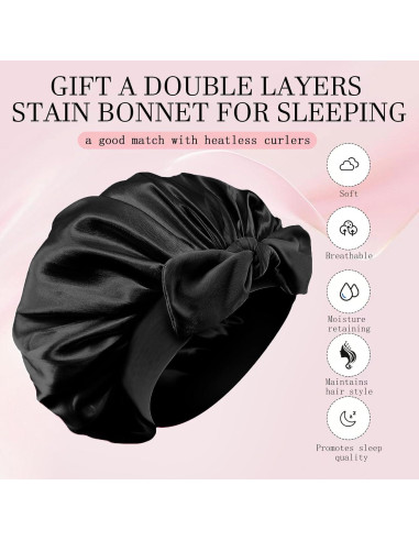 Juego Rizador de Cabello Sin Calor Fgail con Bonete de Seda Negro