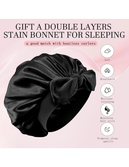 Juego Rizador de Cabello Sin Calor Fgail con Bonete de Seda Negro