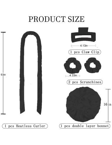 Juego Rizador de Cabello Sin Calor Fgail con Bonete de Seda Negro