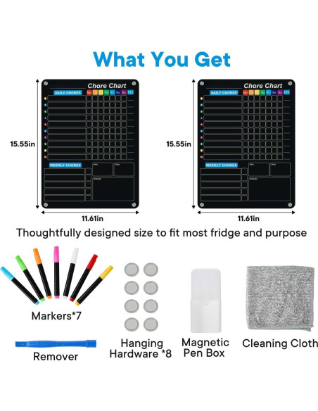 Paquete de 2 Tableros Magnéticos de Acrílico Negro 36.83x26.99cm