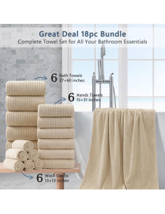 Juego de Toallas de Baño 18 Piezas Jessy Home Beige 2