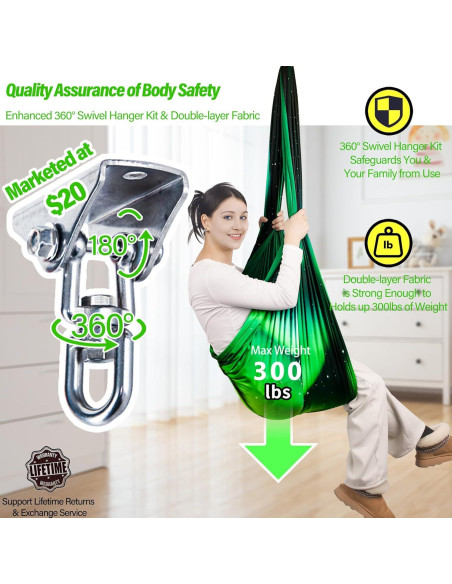 Columpio Sensorial Terapéutico Yatoco Verde Aurora 136kg Columpio Sensorial Terapéutico Yatoco Verde Aurora 136kg