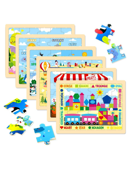Set de Rompecabezas de Madera EggSun 6 Paquetes Educativos