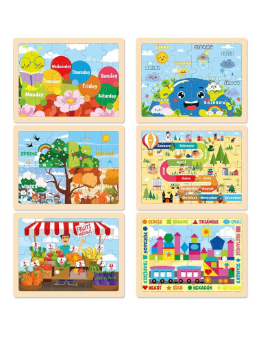 Set de Rompecabezas de Madera EggSun 6 Paquetes Educativos