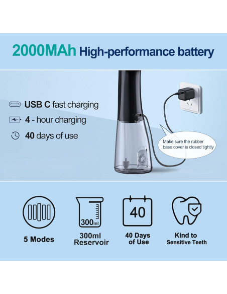 Irrigador Oral Inalámbrico MOCEL 300ML 5 Modos Pantalla LED