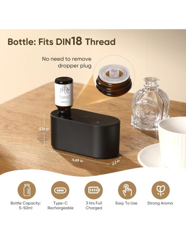 Difusor de Aceite Esencial Sin Agua Nexalithron Negro 20ml