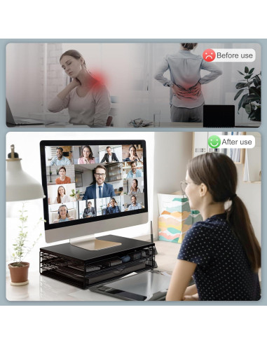 Soporte para Monitor ARCOBIS de Madera y Metal con Cajones