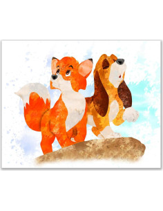 Conjunto de 3 Pósters Acuarela Zorro y el Sabueso 20x25 cm 2