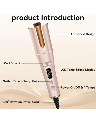 Rizador Automático EIHOO 1" (2.54 cm) Rosa Claro 4 Temperaturas