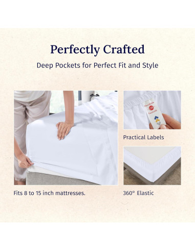 Conjunto de Sábanas Twin California Design Den 600 Hilos Algodón Satén Blanco