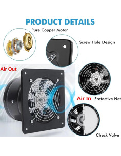 Ventilador de Escape Aydomer 40W 6" Pared Negro Eficiente 2