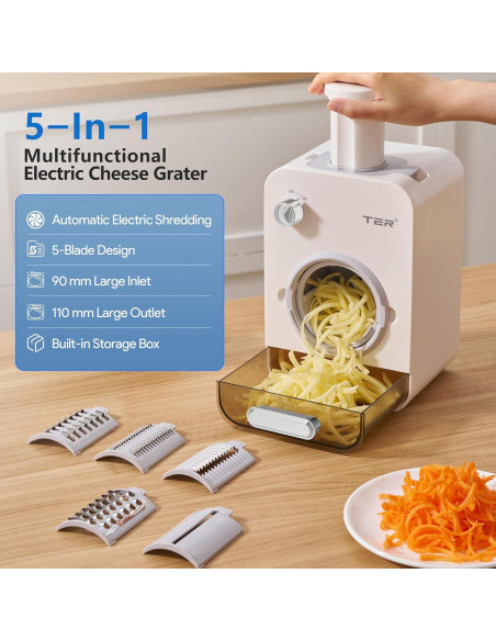 Rallador Eléctrico TER 5 en 1 con 5 Cuchillas Inoxidable