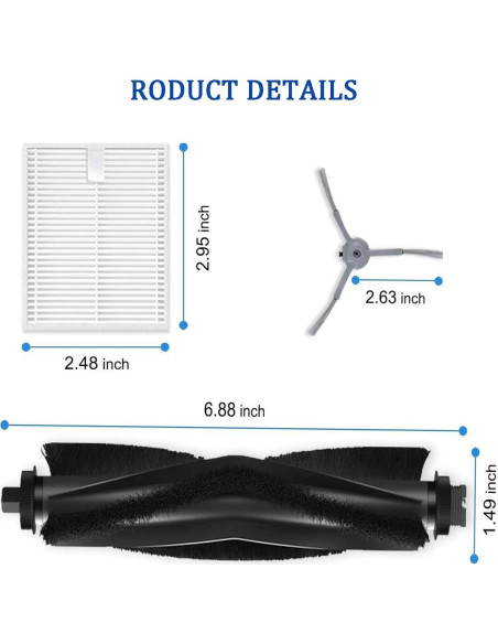 Kit de Repuesto Eufy L50 L60 - 2 Cepillos Rodantes, 6 Filtros, 8 Cepillos Laterales