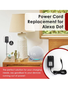 Cable de Alimentación 2 Pcs 1.5M para Alexa Echo Dot Negro 2