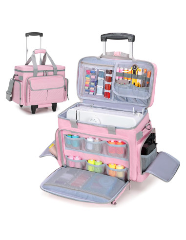 Funda de Máquina de Coser LUXJA Rosa con Ruedas y Bolsillos