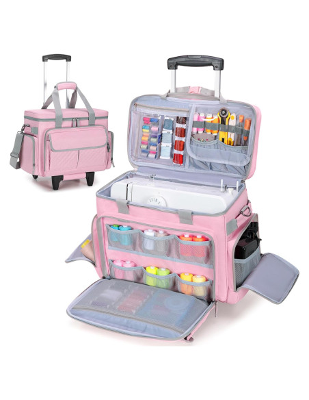 Funda de Máquina de Coser LUXJA Rosa con Ruedas y Bolsillos