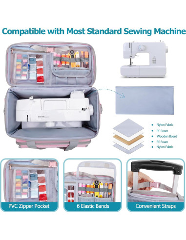 Funda de Máquina de Coser LUXJA Rosa con Ruedas y Bolsillos