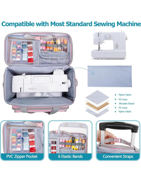 Funda de Máquina de Coser LUXJA Rosa con Ruedas y Bolsillos