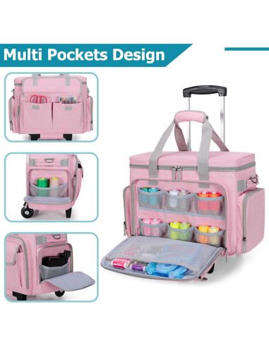 Funda de Máquina de Coser LUXJA Rosa con Ruedas y Bolsillos