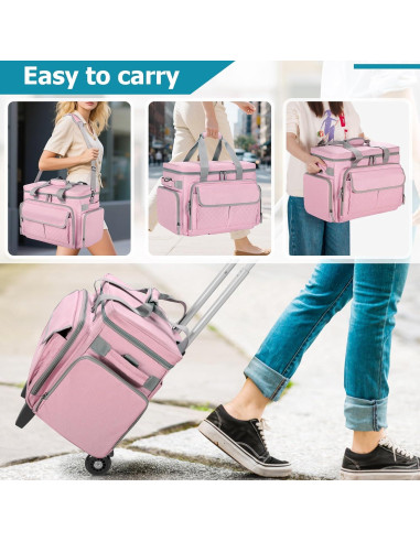 Funda de Máquina de Coser LUXJA Rosa con Ruedas y Bolsillos