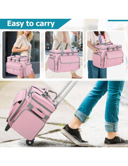 Funda de Máquina de Coser LUXJA Rosa con Ruedas y Bolsillos