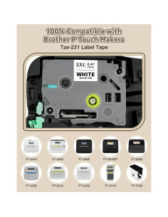 Cinta de Etiqueta Pristar TZe-231 12mm Negro sobre Blanco 6 Unidades 2