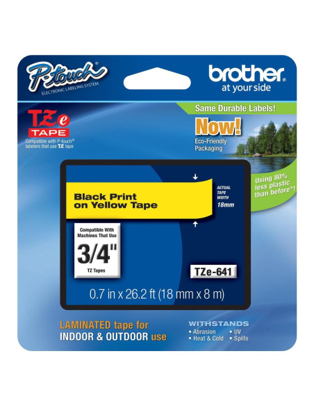 Cinta TZe P-Touch Brother PT-TZe641 18mm negra/amarilla Cinta TZe P-Touch Brother PT-TZe641 18mm negra/amarilla