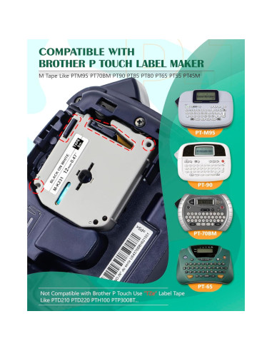 Cinta de Etiqueta TITBIT 6PK 12mm para Brother P Touch